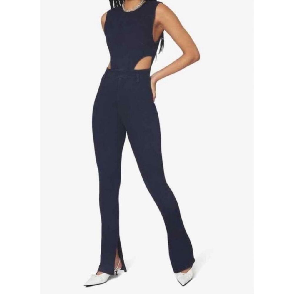 We‎ Wore What Dani Denim Cut Out Jumpsuit Blue Dark Wash Size 0 Revolve
